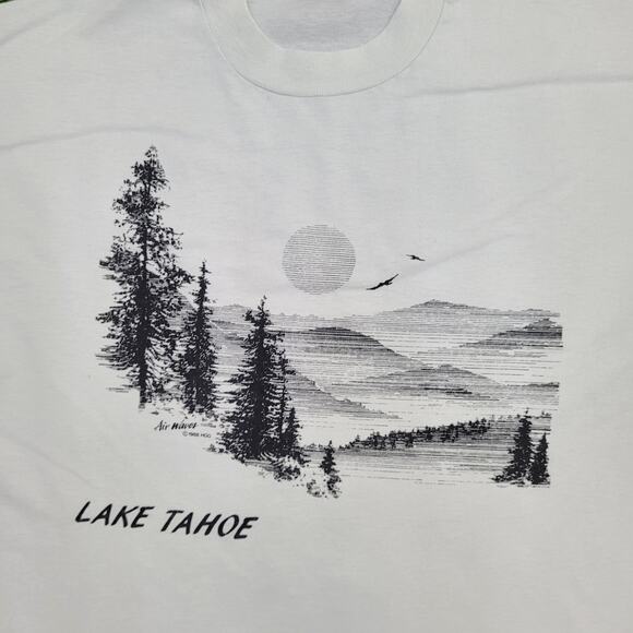 Vintage 1986 Lake-Tahoe Shirt Womens XL 22x27 Blue Artwork USA Baggy - Picture 7 of 13